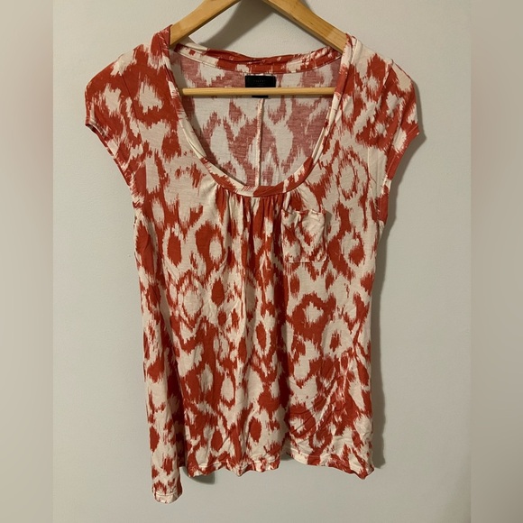 Vintage Anthropologie Deletta Orange Cap Sleeve Damask Top Medium - Picture 1 of 6